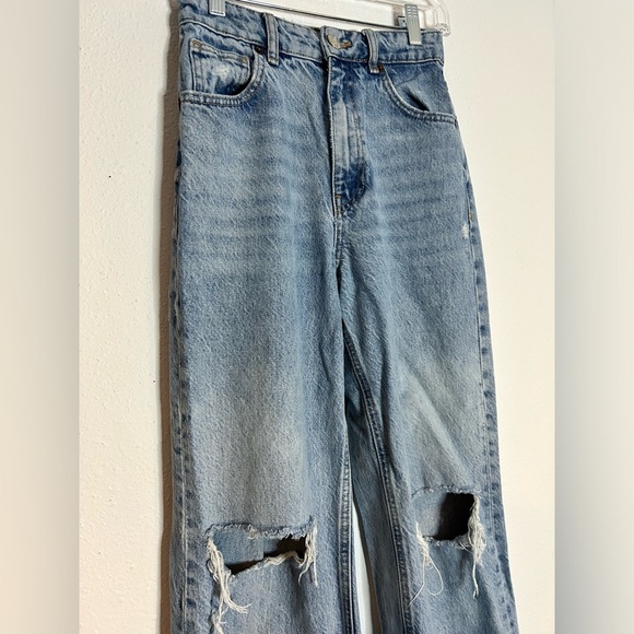 Zara Blue Flare & Wide Leg Jeans with Distressed Details Size 2 - Picture 2 of 5